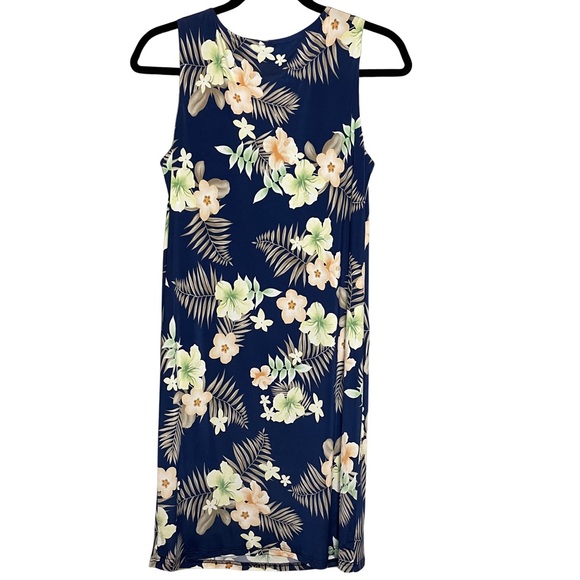 Nani Kai Women’s Floral Sleeveless Hawaiian Slip Midi Dress Navy Blue - Picture 2 of 8